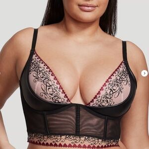 Victoria's Secret Love Letters faux leather embroidered lace bustier top sz36D